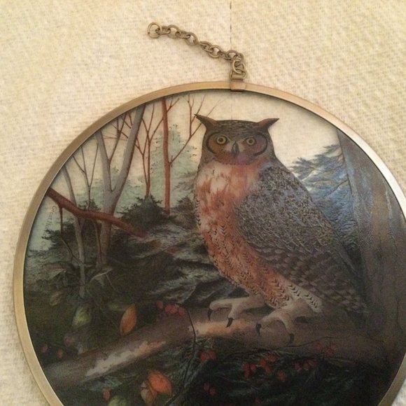 glass Owl hanging suncatcher round 16cm diameter - Picture 2 of 8